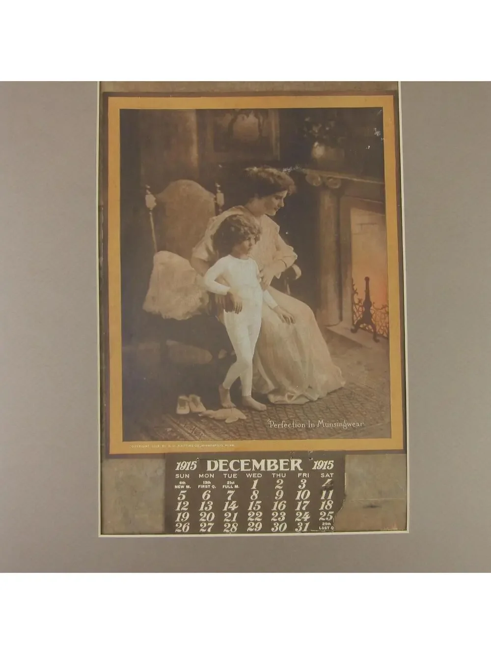 Munsingwear Art Calendar Print Advertising Display Woman Child Antique 1915 RARE